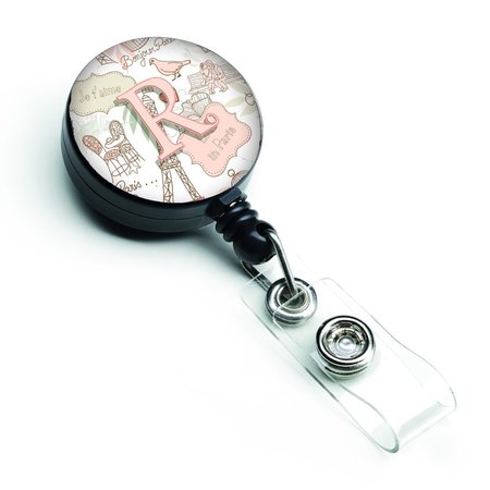 CAROLINES TREASURES Letter R Love in Paris Pink Retractable Badge Reel CJ2002-RBR